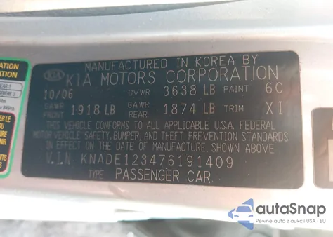 2007 Kia Rio Lx from USA, damaged, VIN KNADE123476191409